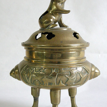Chinese Brass Censer Bowl with Foo Dog - Asian