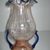 Kralik Pink ribbed glass with cobalt applied rim and handles Czechoslovakia 1930's