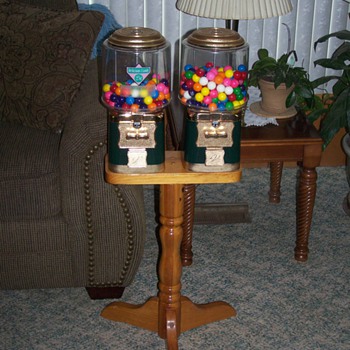 Dual Vendworx Candy/Gumball machine on Wooden Stand