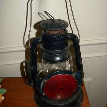 Old Lantern with Red Glass Reflector - Railroadiana