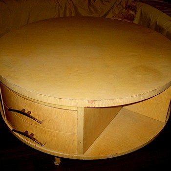 Eames? Unusual 32" x 20" Blonde Round Rotating 3 drawer Drum Coffee Table - Furniture
