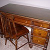 Early 1920's Maple Desk & Chair With Glass Top