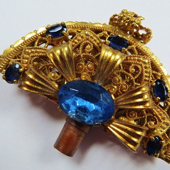Czech Perfume Stopper, filagree metal with faux gems, Posted for Perfumer! - Bottles