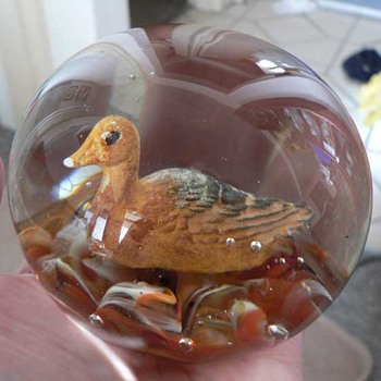 Duck Sulphide paperweight embossed STA on base. - Art Glass