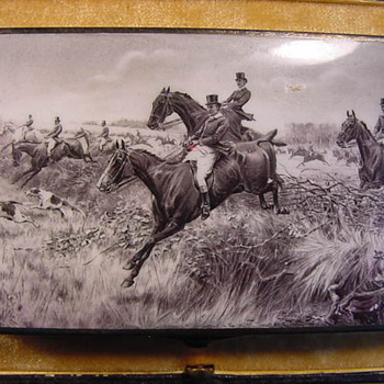 Equestrian Hunting Themed Antique Enamel, Silver & Gold Cigarette Case - Tobacciana