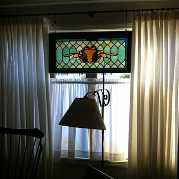 Antique American stained glass window ~ depicts an Owl? - Art Glass