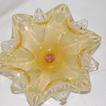 Yellow Artsy Glass (Ashtray?) - Glassware