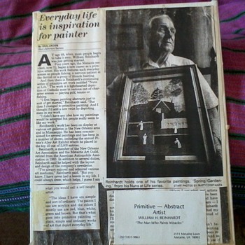 Newspaper Article on William Reinhart, New Orleans Primitive and Abstract Artist - Folk Art