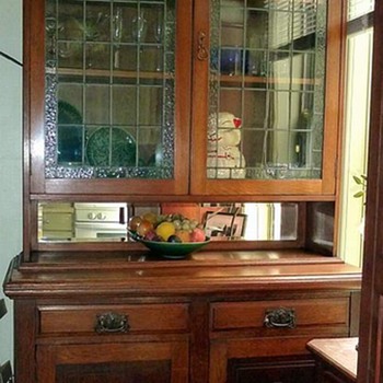 Old Oak & Leaded Glass Cabinet - Furniture
