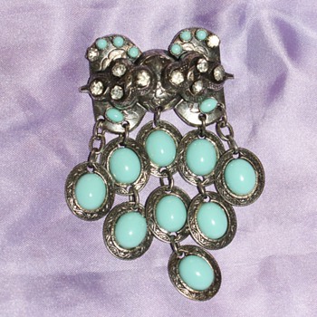 Costume Pin - Rhinestones and Blue Glass - Costume Jewelry