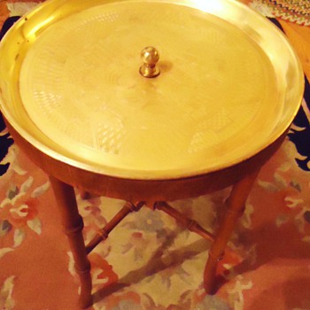 Chinese bamboo, brass engraved, table, for?  Pretty!