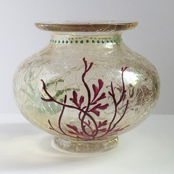 Moser Topaz Crackle Bowl with Seaweed - Art Glass