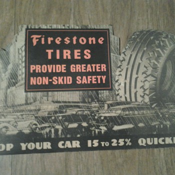 1940s Firestone Tires Die Cut Cardboard Litho Sign - Petroliana