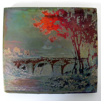 Clement Massier & Marius Alexandre Iridescent Scenic Earthenware Tile - Art Nouveau