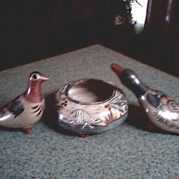 Tonala Pottery Dove and Duck Figures / Marked Mexico /Unknown Age - Art Pottery