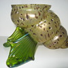 Kralik Shell / Cornucopia Vase shape shift design Amethyst Confetti Overshot Decor ca 1900