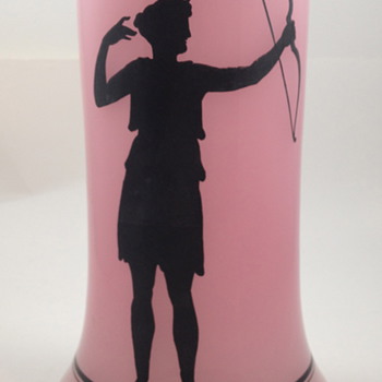 Pink Opaline vase with enameled silhouette of Diana, Goddess of the Hunt - Art Glass