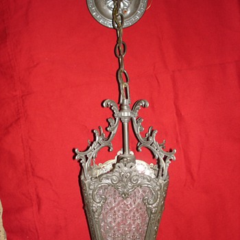 Antique Cast Brass Hall/Foyer Lantern with pressed glass - Lamps