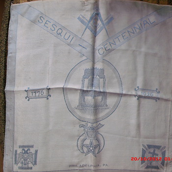 Philadelphia Masonic Sesqui-Centennial Silk Scarf  from 1926 