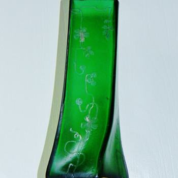 Carl Goldberg Silver Overlay Slow Twist Green Satin Vase - Art Glass