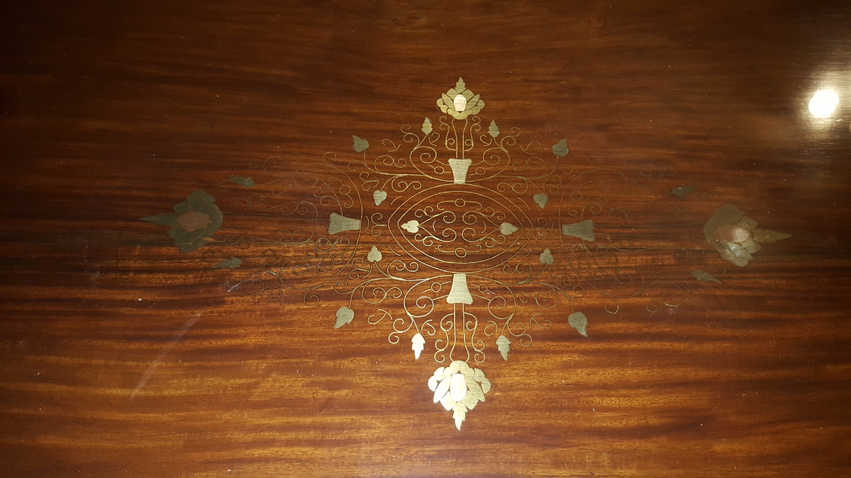 Solid wood, gold inlay Dining room table with chairs Collectors Weekly