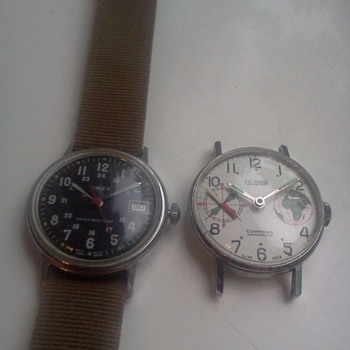 1960's Globa Compass watch, and 1976 Timex military style watch - Wristwatches