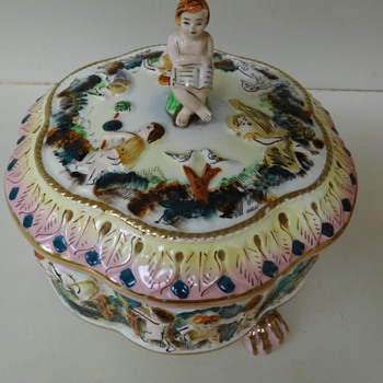 Whimsical Vintage Ceramic Bowl with Lid. "Handpainted. Made in Japan" Child Theme - Asian