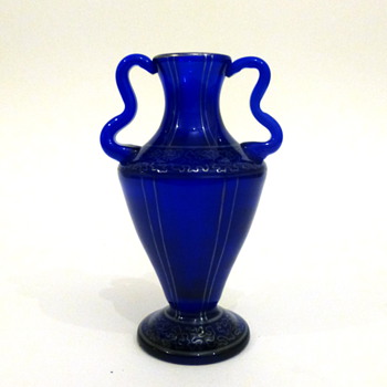 Blue silver-deposit vase - Art Glass