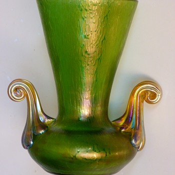 Lötz vase Ciselé gelbrün mit silberhenkel, Ausf. 56, 1908 - Art Glass