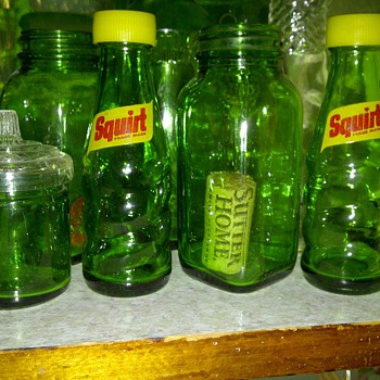 A few green bottles and my Squirt salt and pepper bottles