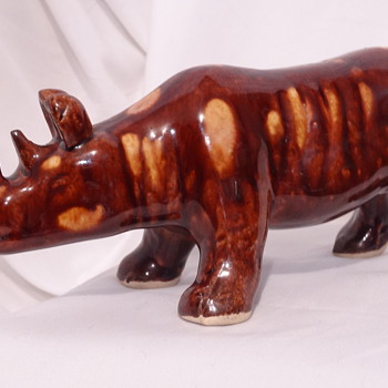 Brown Rhinoceros / Art Pottery / Signature Unknown - Who made this?