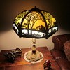 Pond Scene Slag Glass Lamp Dated 1907