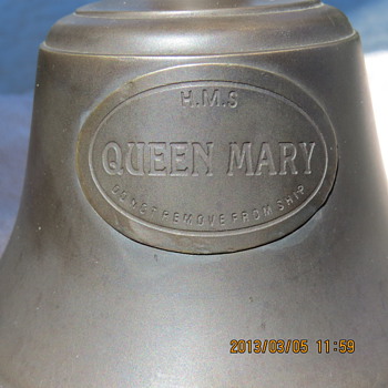5in Brass Bell with HMS Queen Marry ebossed on it..