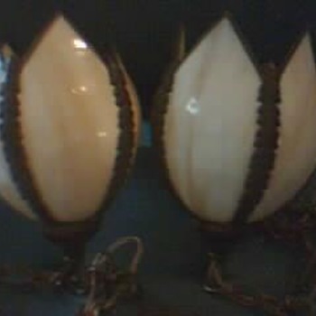 Vintage Dbl. Swag Lamps Stain Glass W/Chains - Lamps