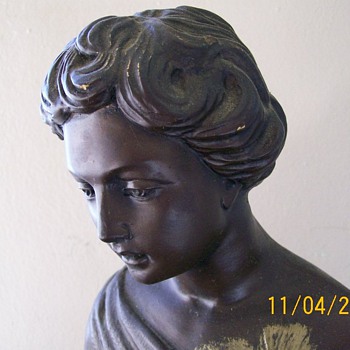 Vintage 28" Tall Plaster Statue Woman with Cherub