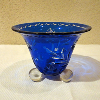 Loetz Ball footed wheel Cut Vase - Art Glass
