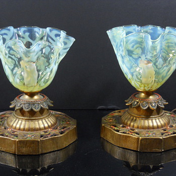 Opaline Brocade lamp shades by John Walsh Walsh - Art Glass