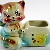 Vintage Cat With Fish American Bisque Planter