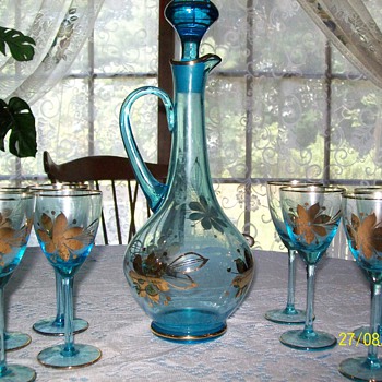blue crystal wine decanter - Art Glass