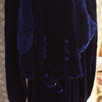 1930'S ROYAL BLUE VELVET DRESS,BOLERO & HAT - Womens Clothing