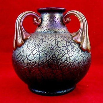 Loetz Three Handled Blue Mimosa Vase c. 1900 - Art Glass