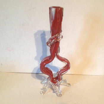 Antonin Rückl & Sons Ruckl Red Lined Oxblood and White Spatter Glass Thorn Vase - Art Glass