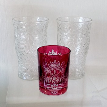 Vintage Riedel Cranberry & L.E. Smith "Crackle" Depression Tumblers - Art Glass