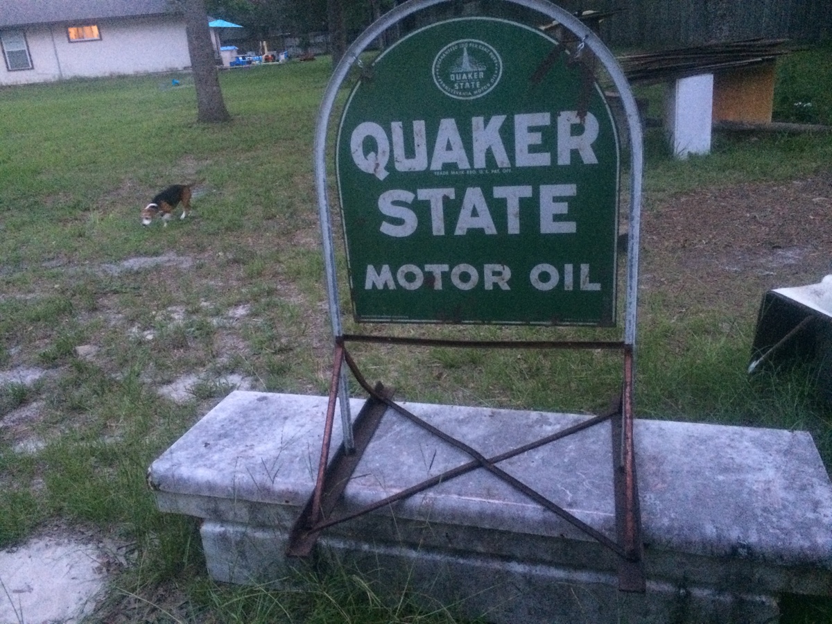 Quaker State Motor Oil (Tombstone sign) with sidewalk frame 1976. Collectors Weekly