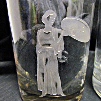Unknown Make Etched Tumbler with Greek Goddess  - Glassware