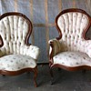 Antique French Victorian Round Back His and Hers Chairs