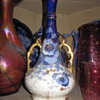 Antique Painted Blue Flower Goldleaf Vase with Handles Unknown Hallmark 