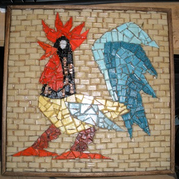 Broken Glass & Glass 'Brick' Folk Art Rooster Wall Art - Folk Art
