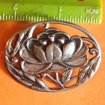 Repousse Water Lily Sterling Brooch - Sterling Silver