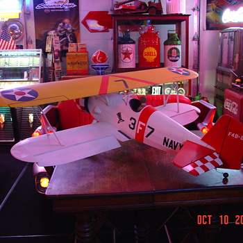 Old Radio Controlled Balsa Wood Bi-plane...Navy Theme